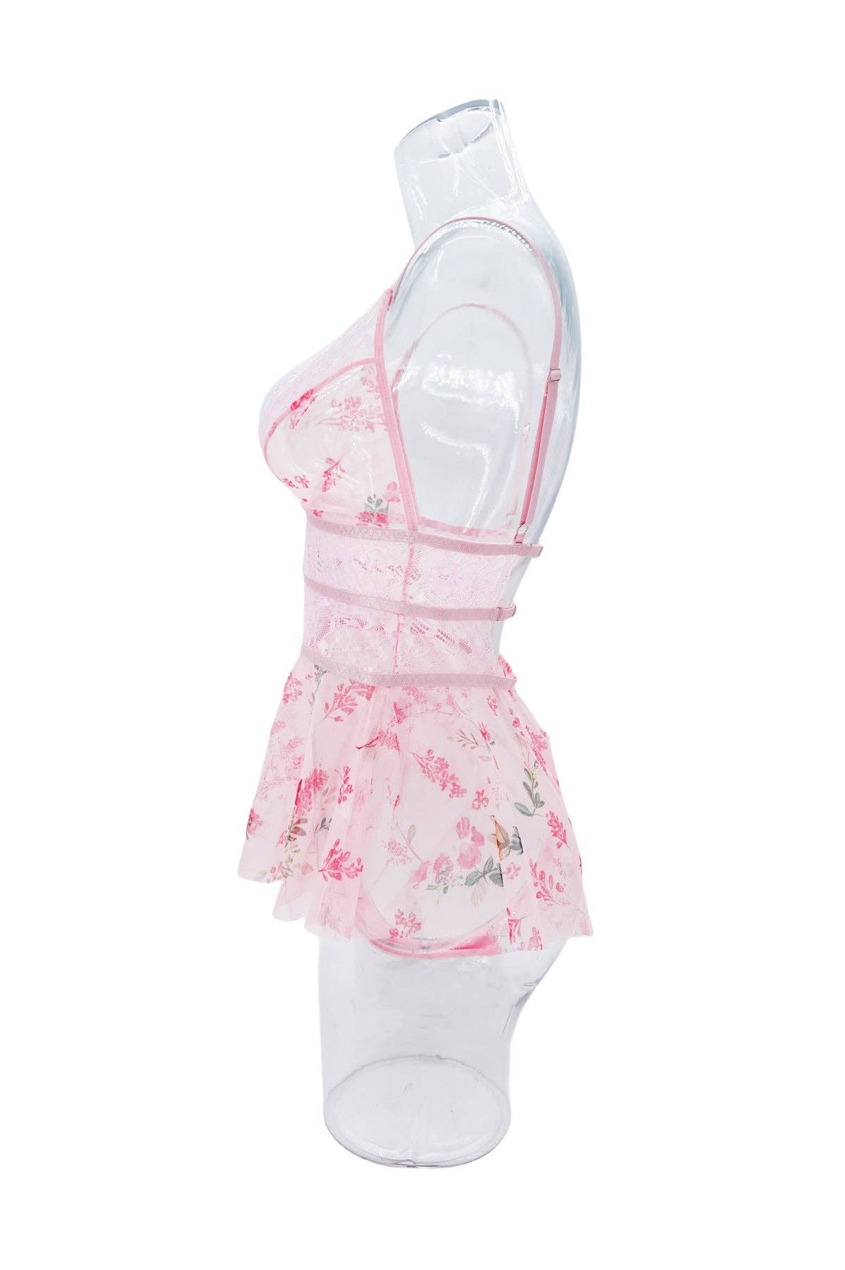 Floral Print Backless Perspective Teddy HF-4042