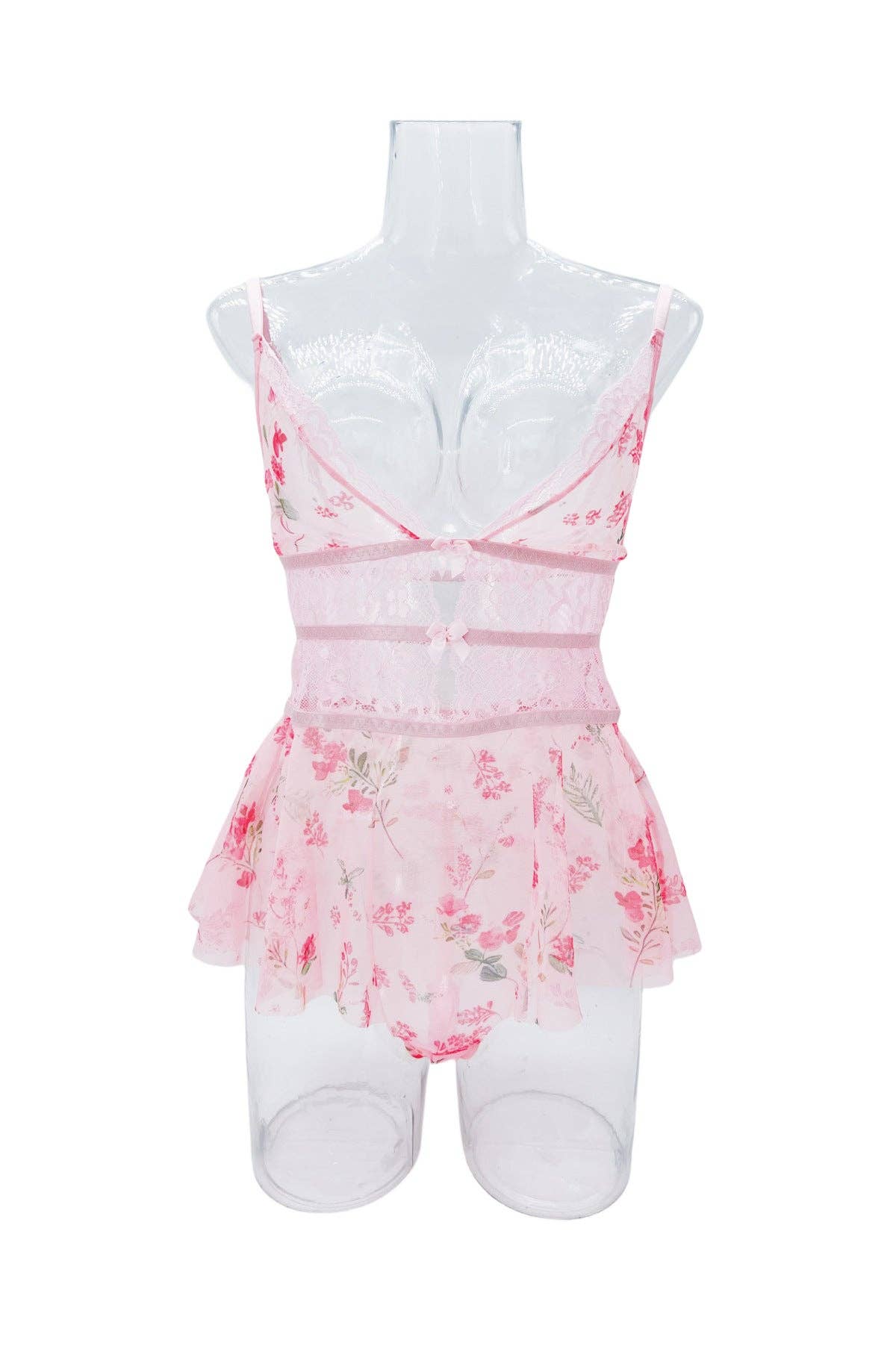 Floral Print Backless Perspective Teddy HF-4042