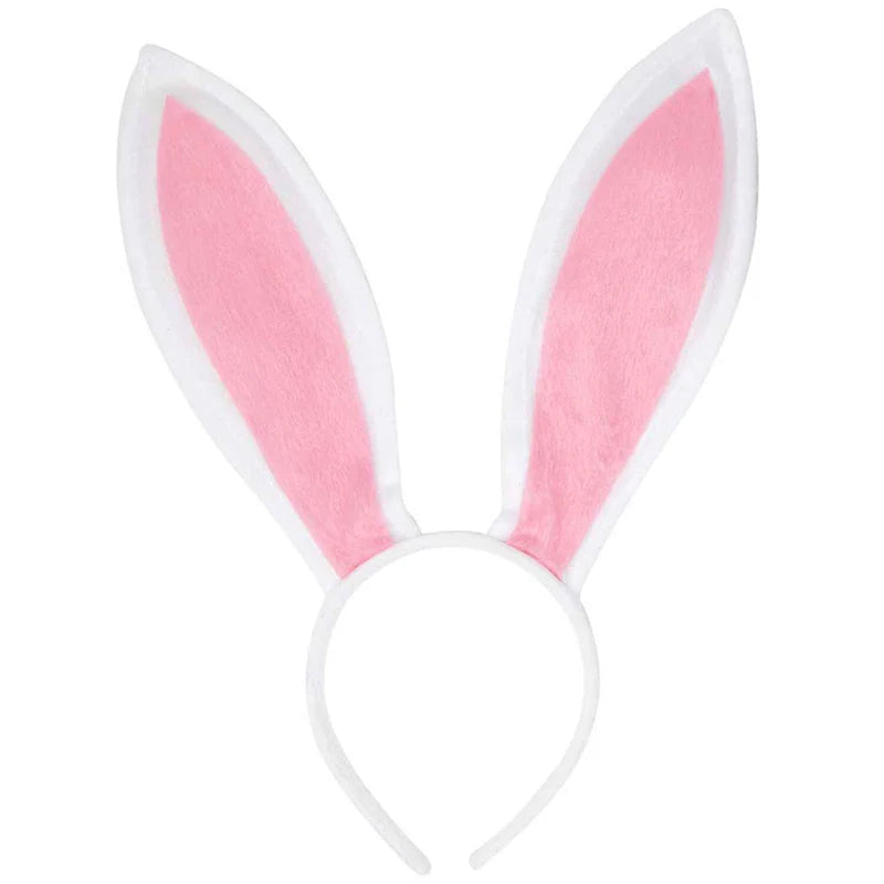 Bunny Ears Headband - Plush Rabbit Ears (White + Pink)