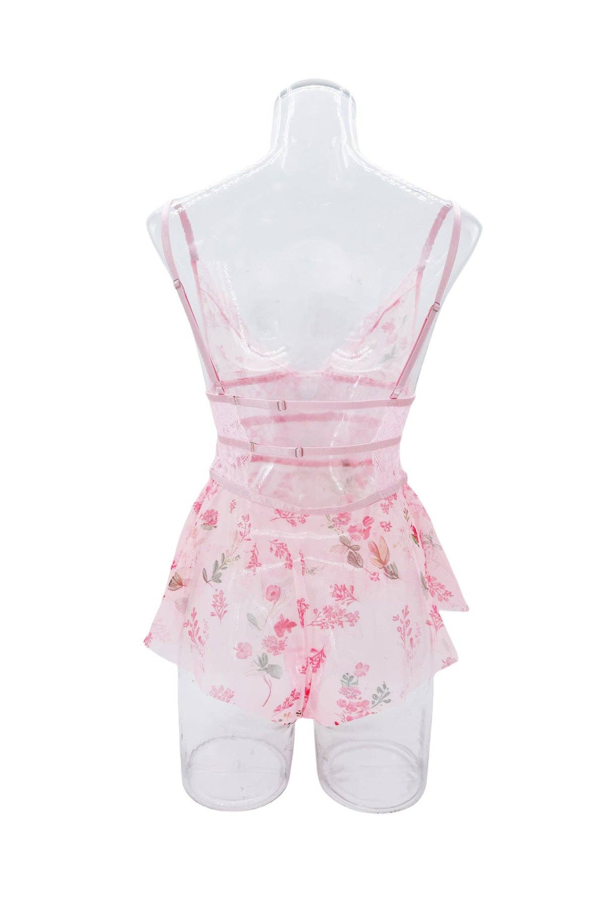 Floral Print Backless Perspective Teddy HF-4042