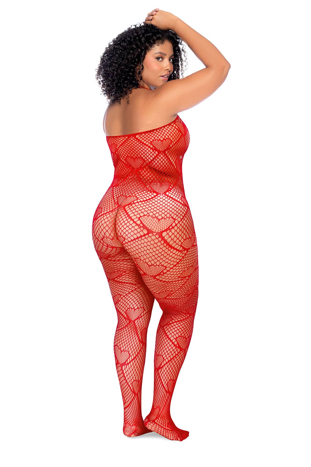 1164X One Size X Heart Fishnet Bodystocking with Rhinestone