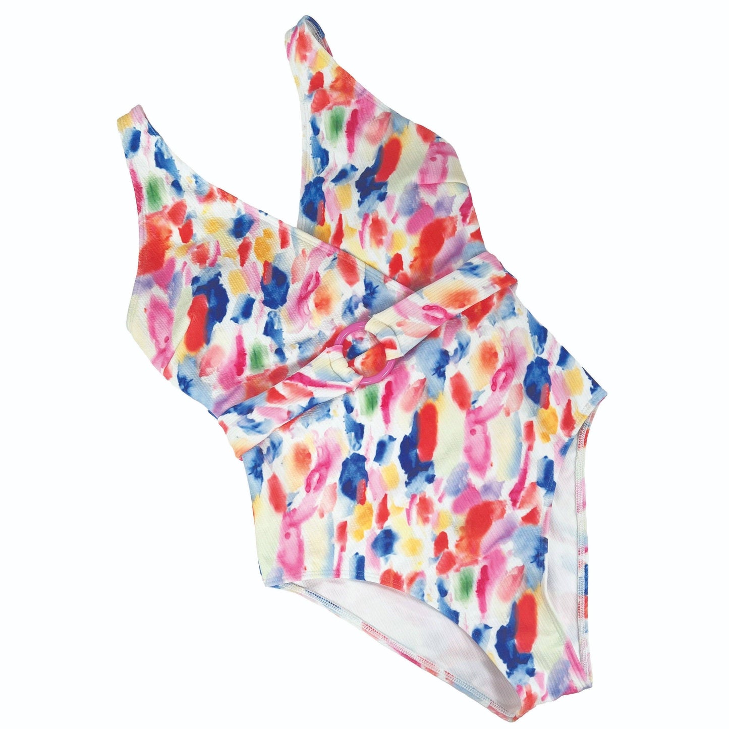 Abstract one piece swimwear with belt