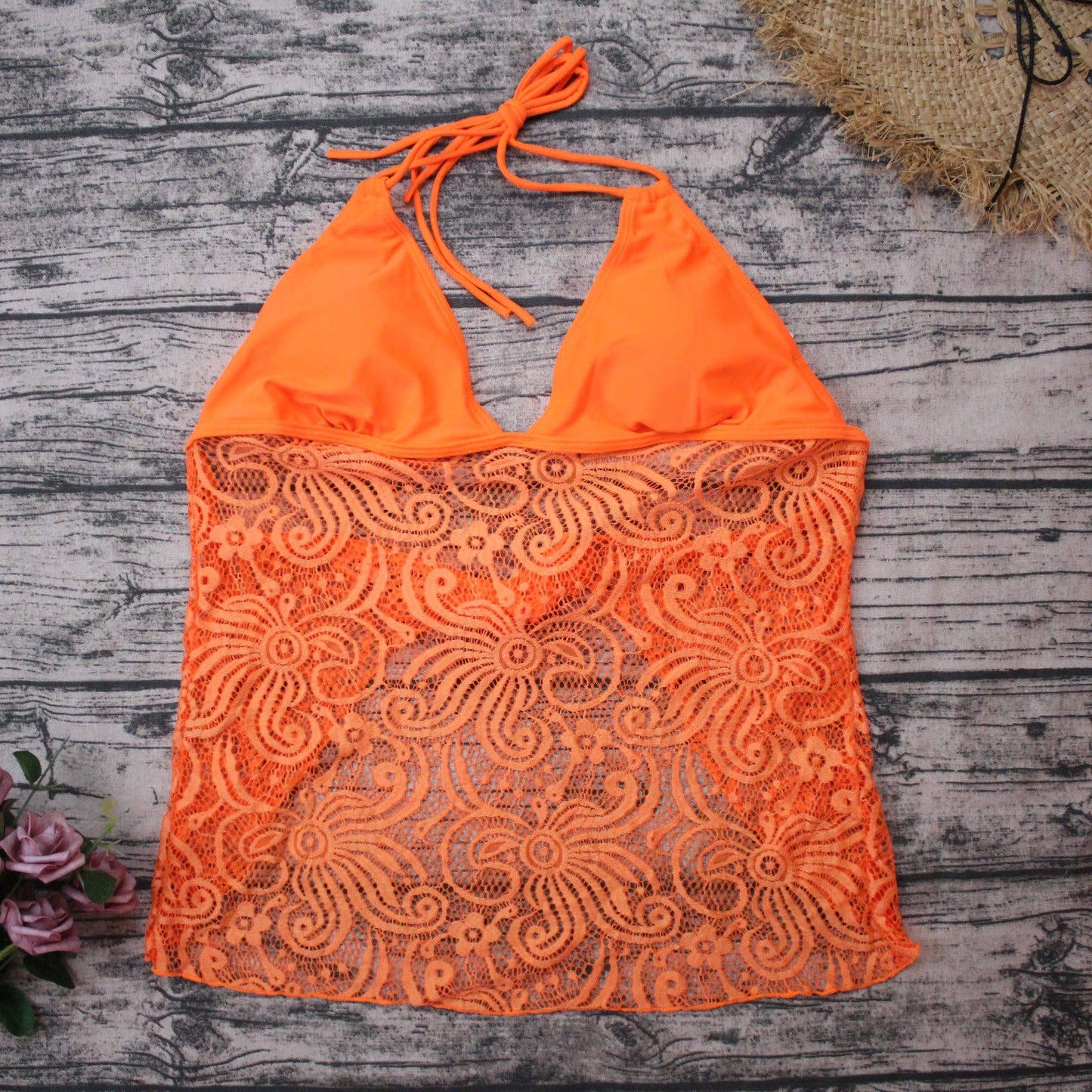 Plus Size Ladies Mesh Pattern Tankini Swimsuit