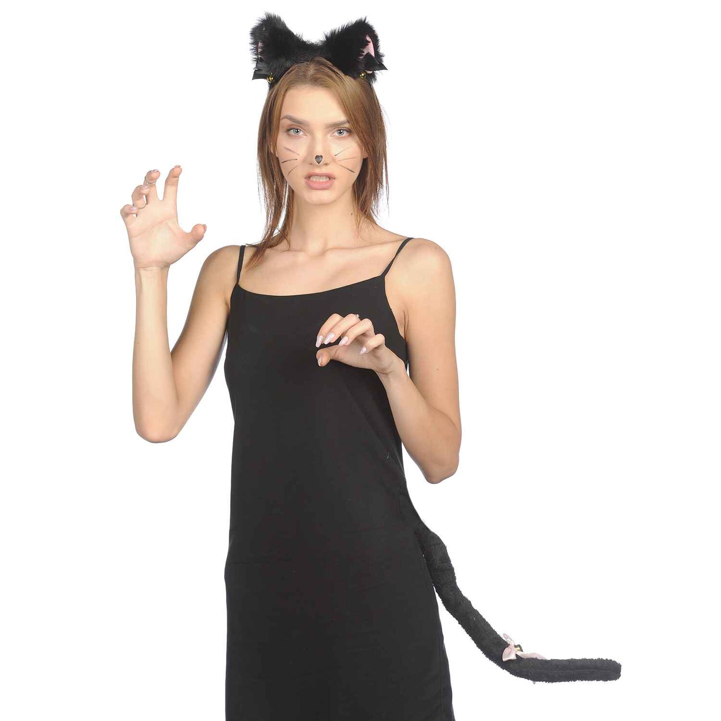 Black Cat Ears and Tail Set - Cat Ears Headband with Tail