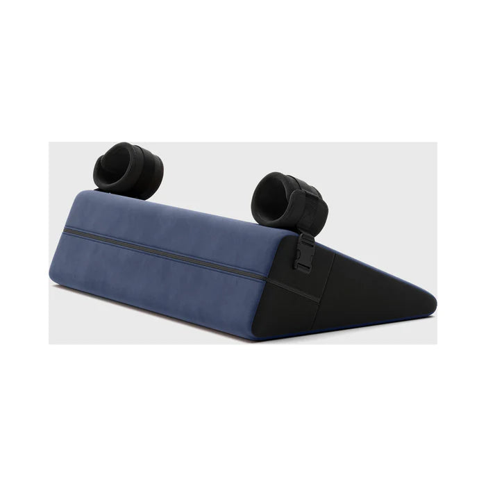 Liberator Black Label Wedge 24 in. Sex Position Pillow with Cuffs Décor Velvet Blue