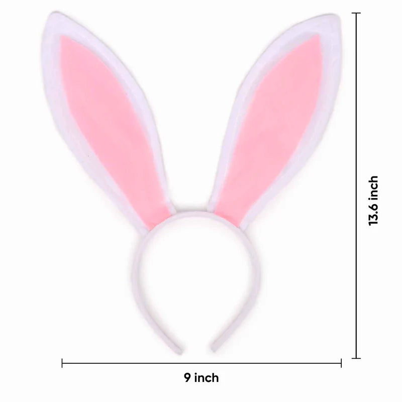 Bunny Ears Headband - Plush Rabbit Ears (White + Pink)