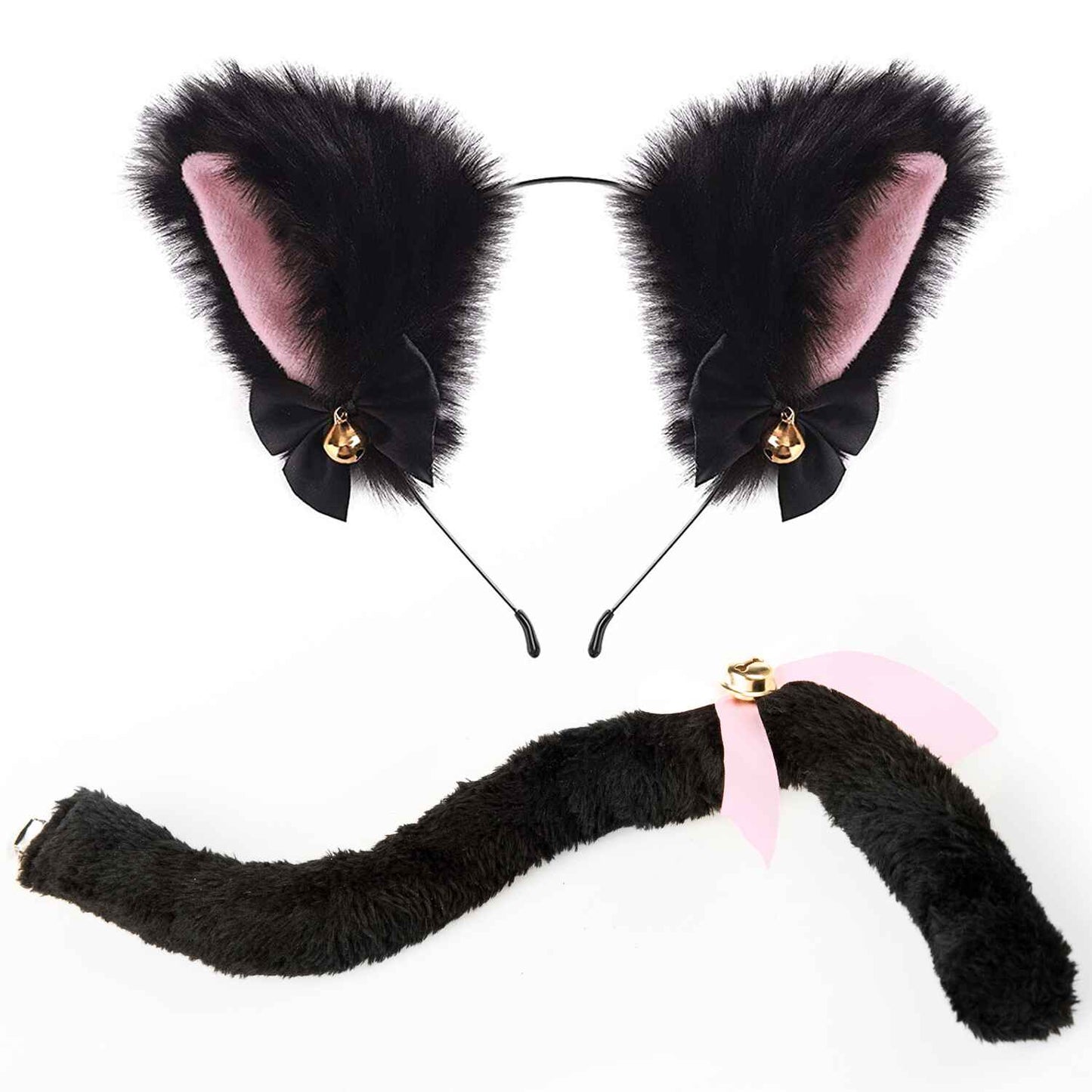 Black Cat Ears and Tail Set - Cat Ears Headband with Tail