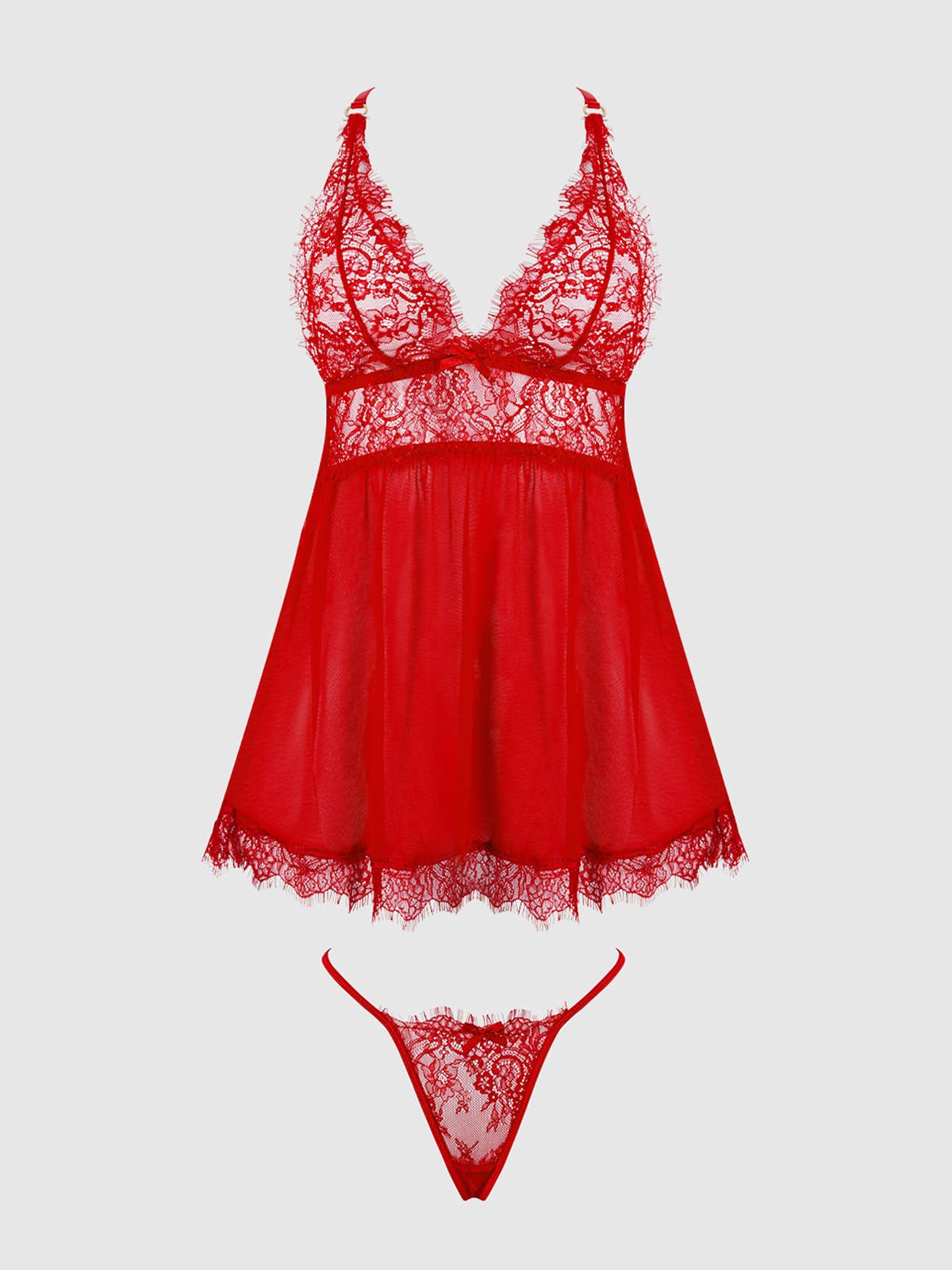 MILA EYELASH LACE & MESH BABYDOLL & G-STRING SET