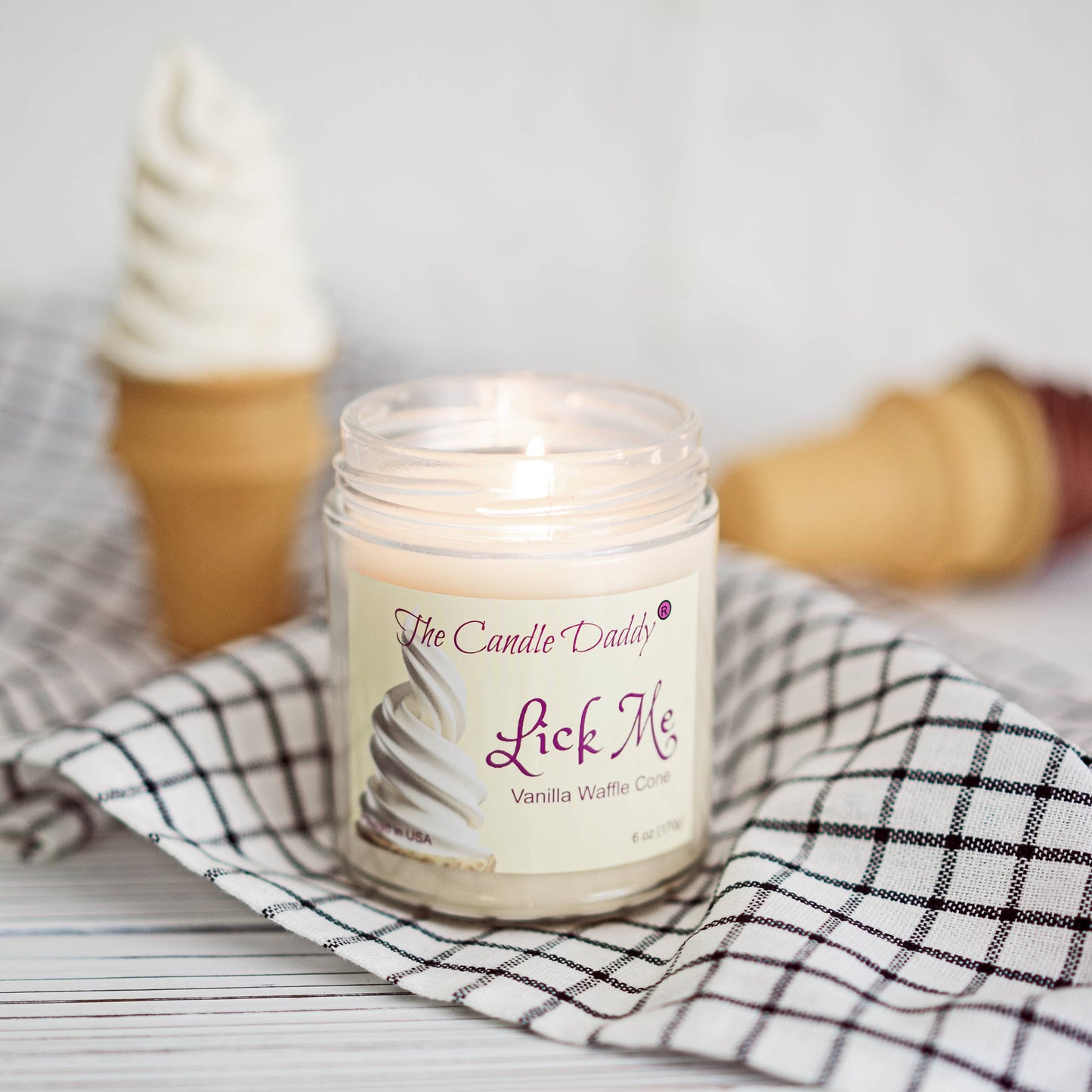 LICK ME - VANILLA WAFFLE CONE SCENTED - FUNNY 6OZ JAR CANDLE