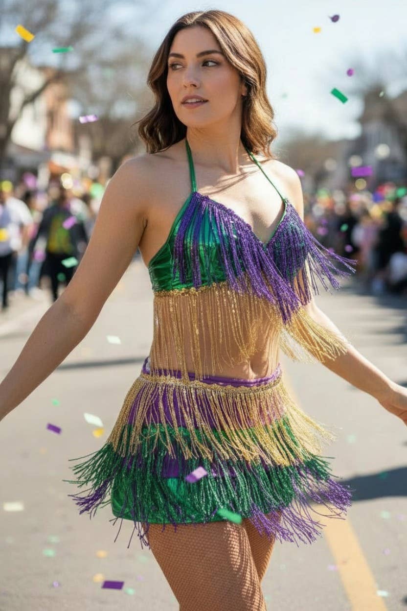 Mardi Gras 3 layer sequin frill skirt-Gold/Green/Purp