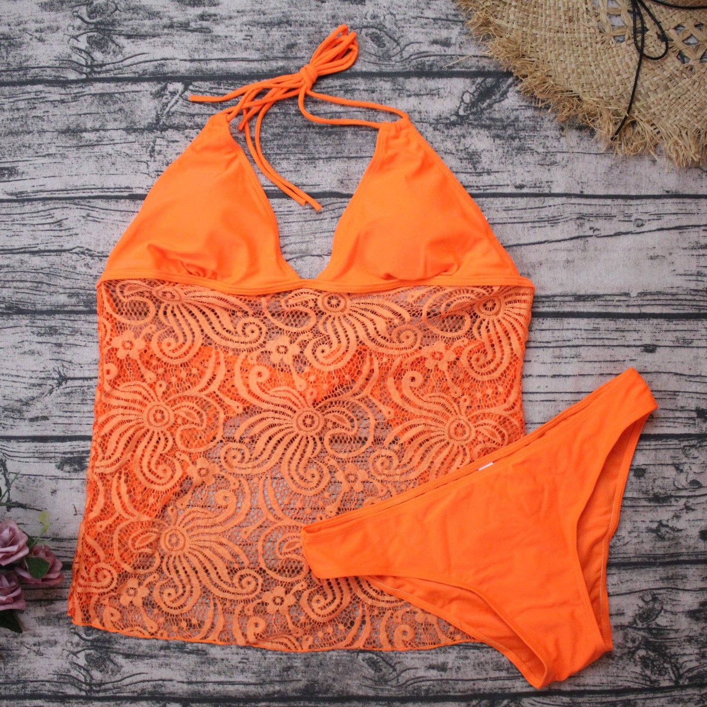Plus Size Ladies Mesh Pattern Tankini Swimsuit