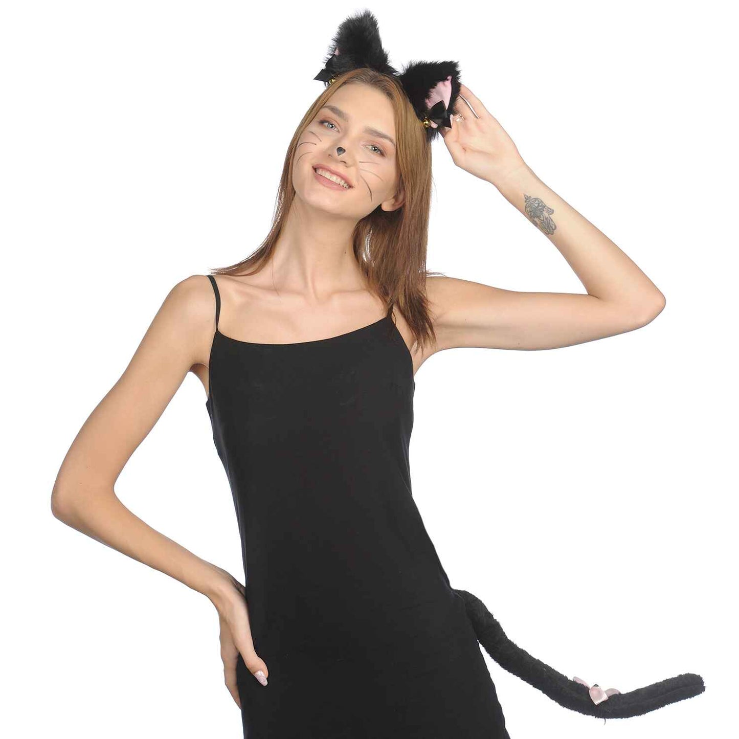 Black Cat Ears and Tail Set - Cat Ears Headband with Tail