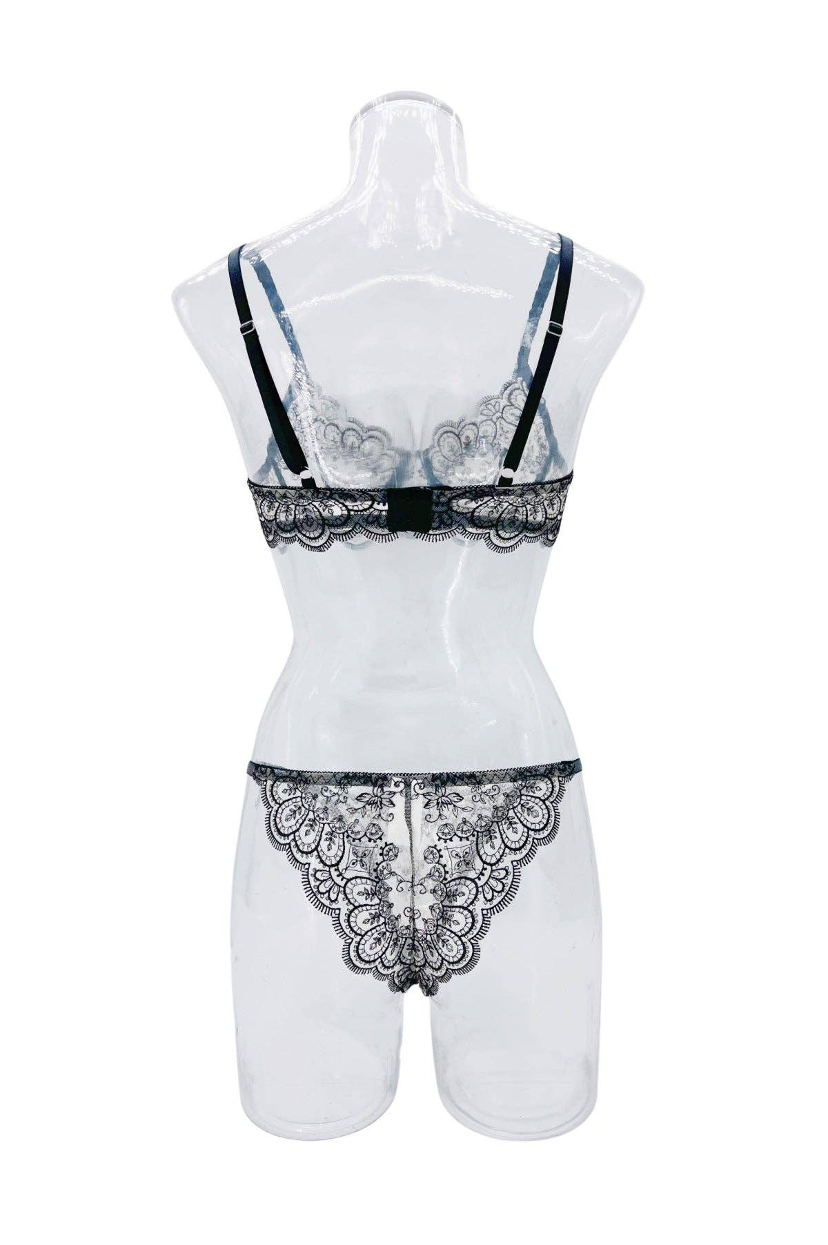Flower Embroidery Perspective Sexy Lingerie Set