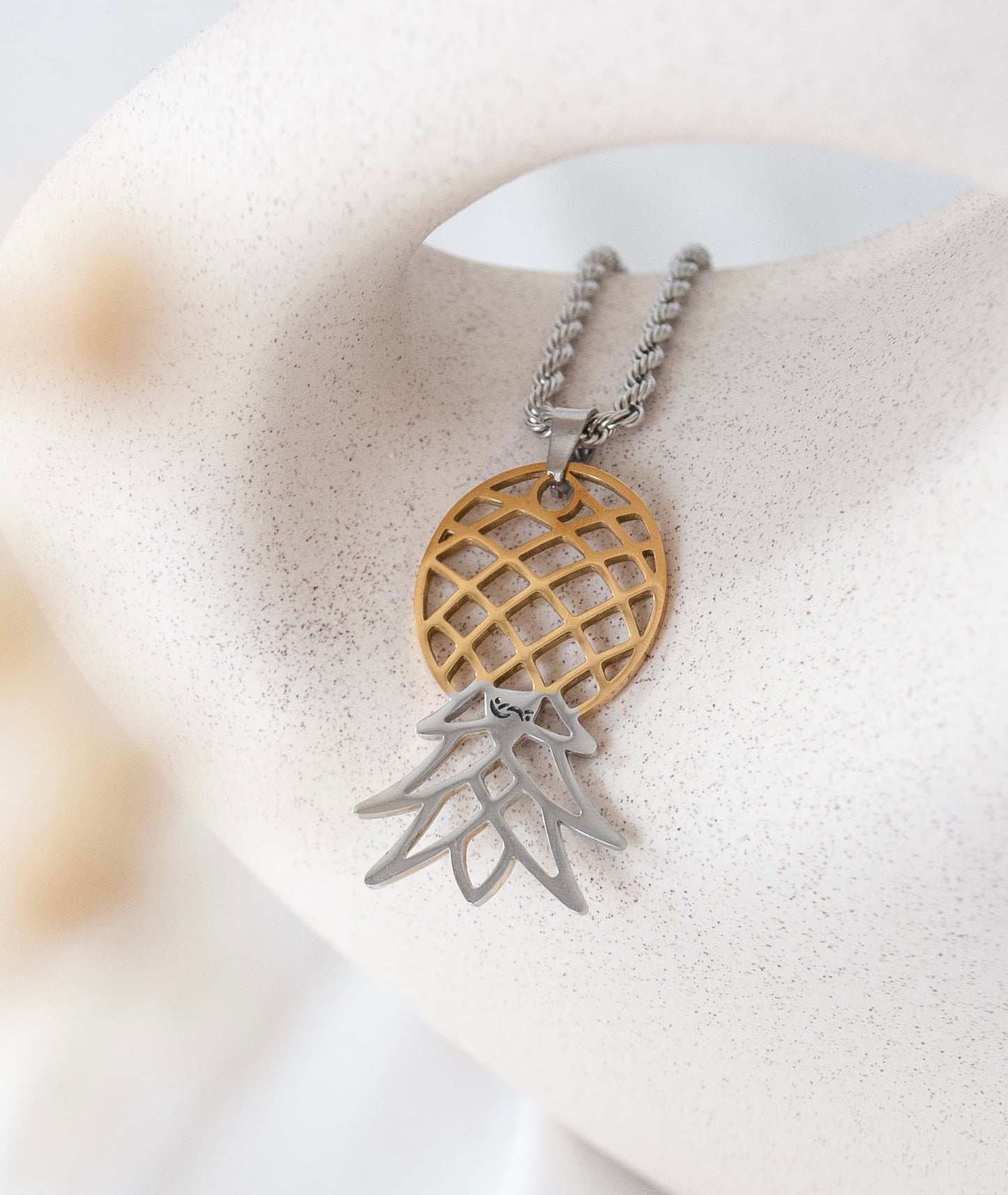 Upside Down Pineapple Necklace: Stainless Steel Swinger Pendant