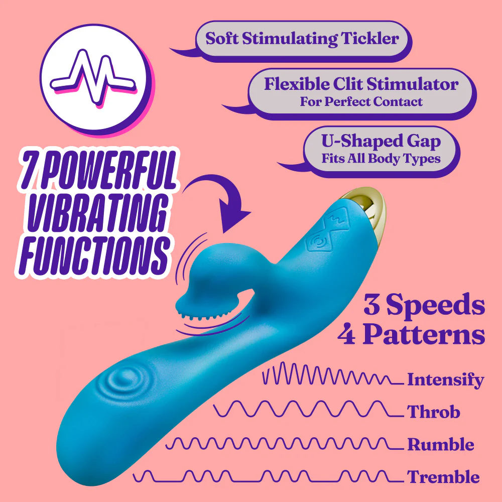 ARIA® By Blush® | Arousing AF: Clitoris Tickler + Dual Pulsations Blue Silicone Vibrator