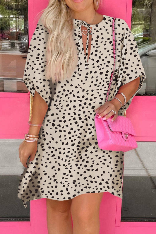 Relaxed Tie Neck Leopard Dress Swimsuit Coverup