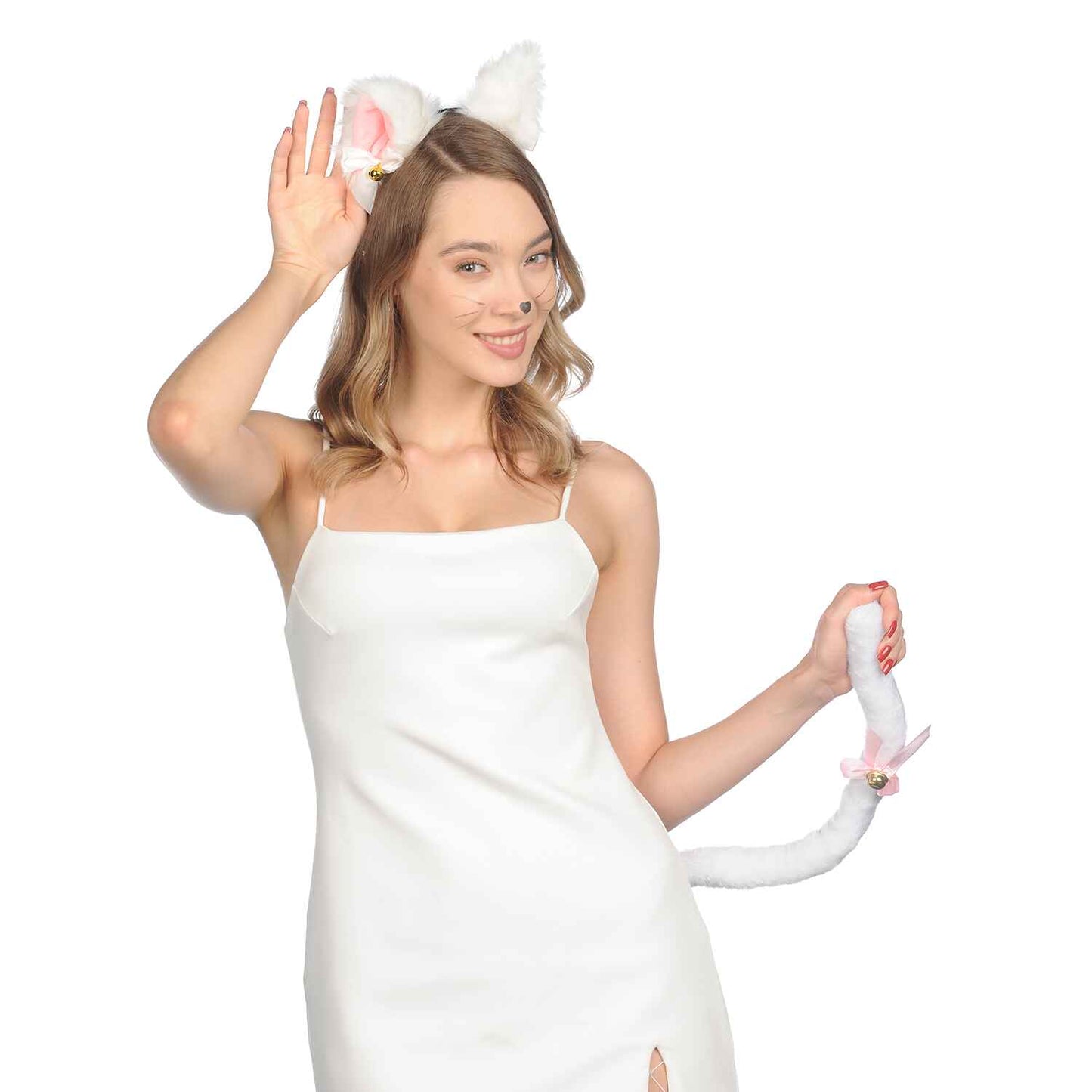 White Cat Ears and Tail Set - Cat Ears Headband with Tail
