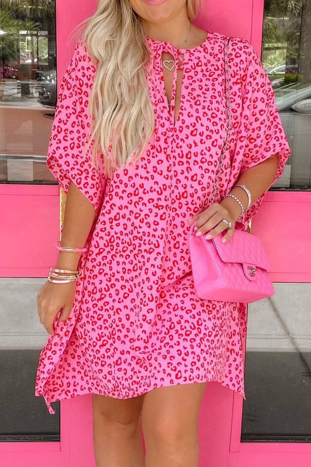 Relaxed Tie Neck Leopard Dress Swimsuit Coverup