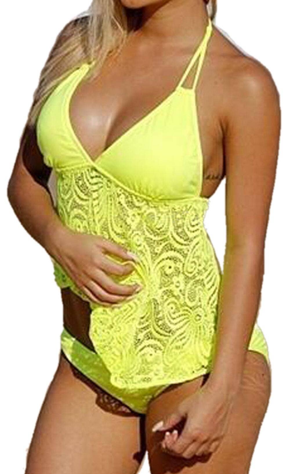 Plus Size Ladies Mesh Pattern Tankini Swimsuit