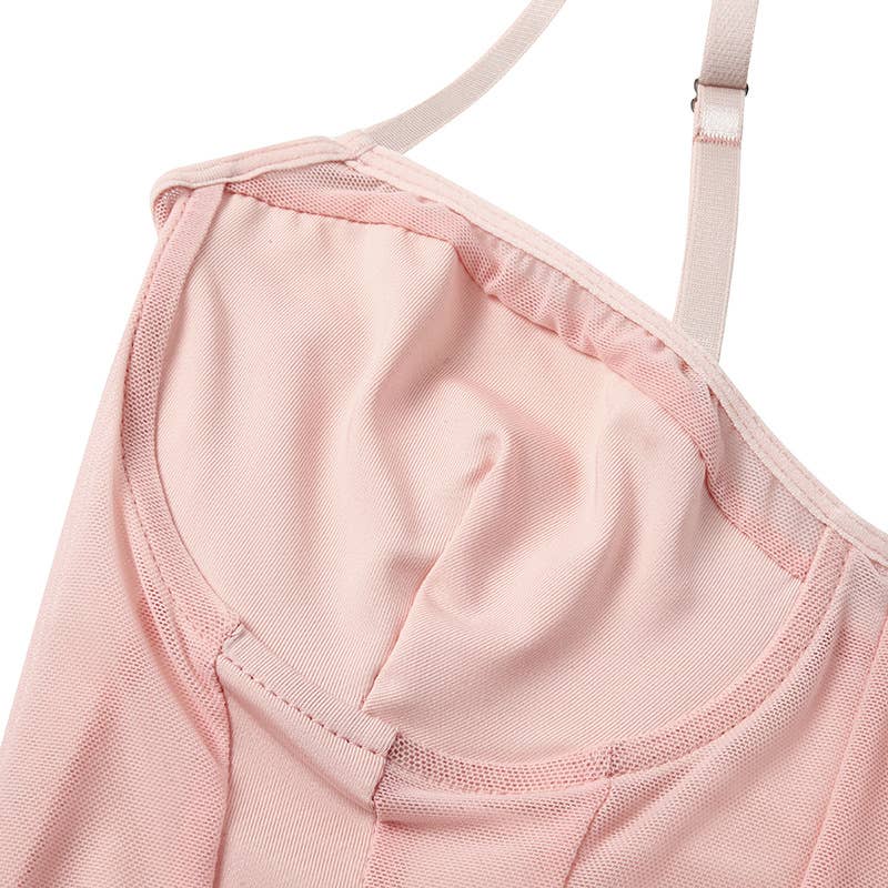 Underwired strappy mesh see through corset bodysuit