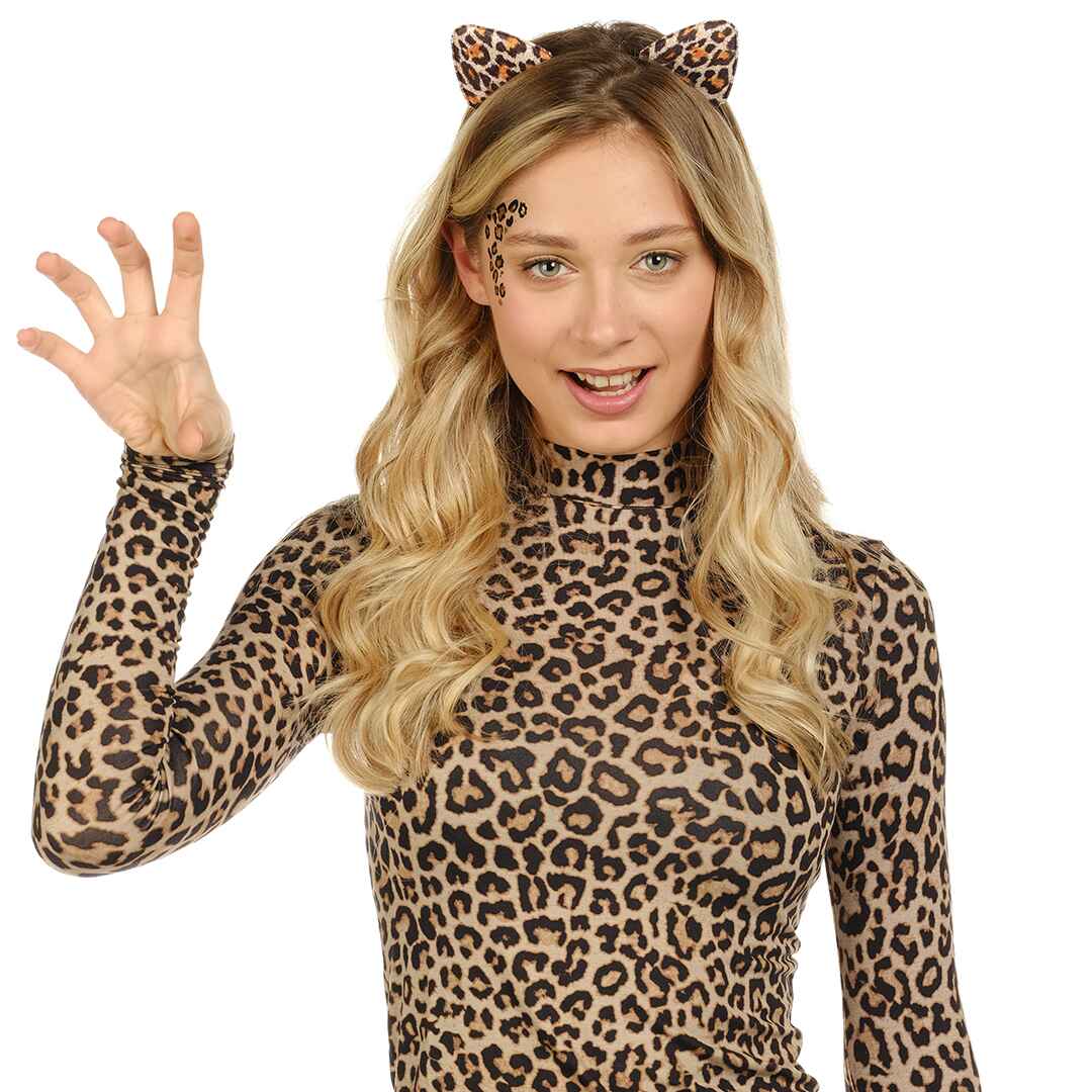 Leopard Ears Headband Set - Cheetah Headband with Tattoo
