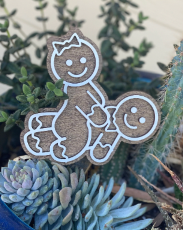 Naughty Faux-Gingerbread Wooden Ornament