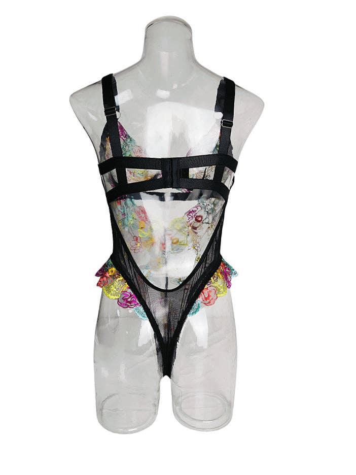 Ladies Rose Embroidery See Through Lingerie Teddy SKLG4038