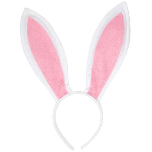 Bunny Ears Headband - Plush Rabbit Ears (White + Pink)