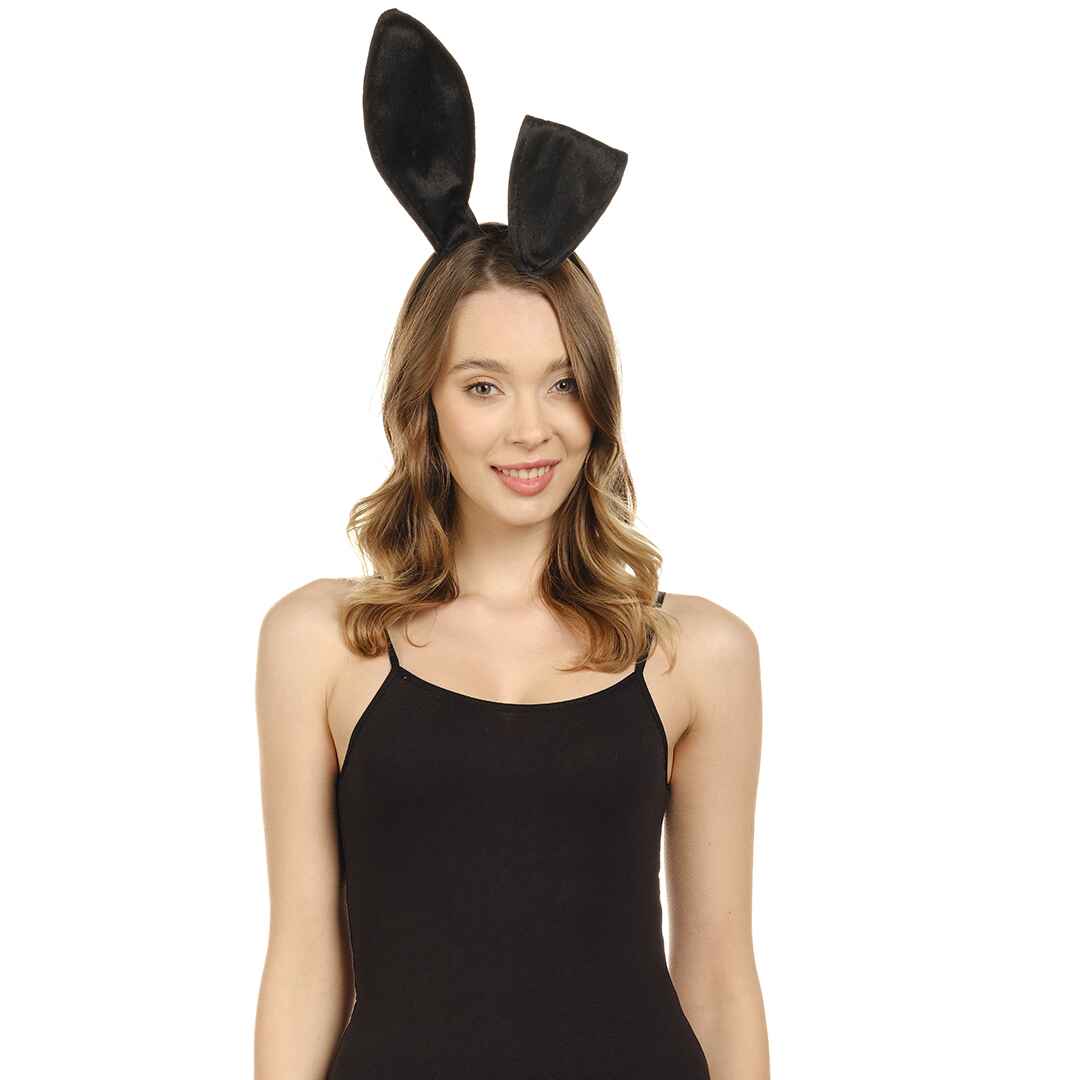 Black Bunny Ears Headband - Velvet Black Rabbit Ears