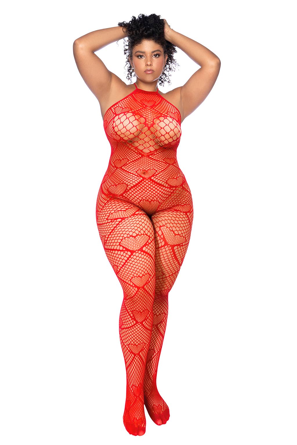 1164X One Size X Heart Fishnet Bodystocking with Rhinestone