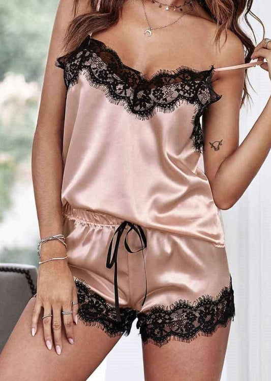 Satin Lace Cami Shorts Set