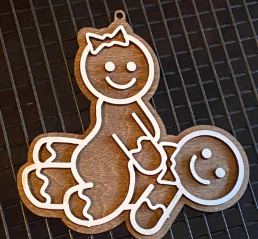 Naughty Faux-Gingerbread Wooden Ornament