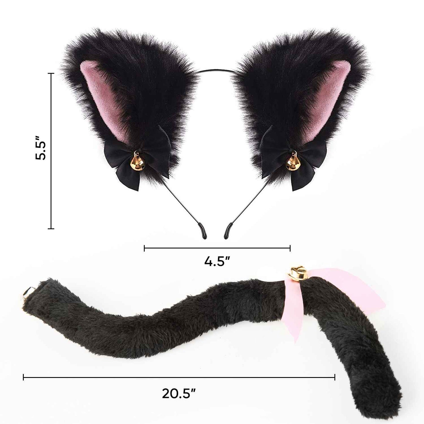 Black Cat Ears and Tail Set - Cat Ears Headband with Tail