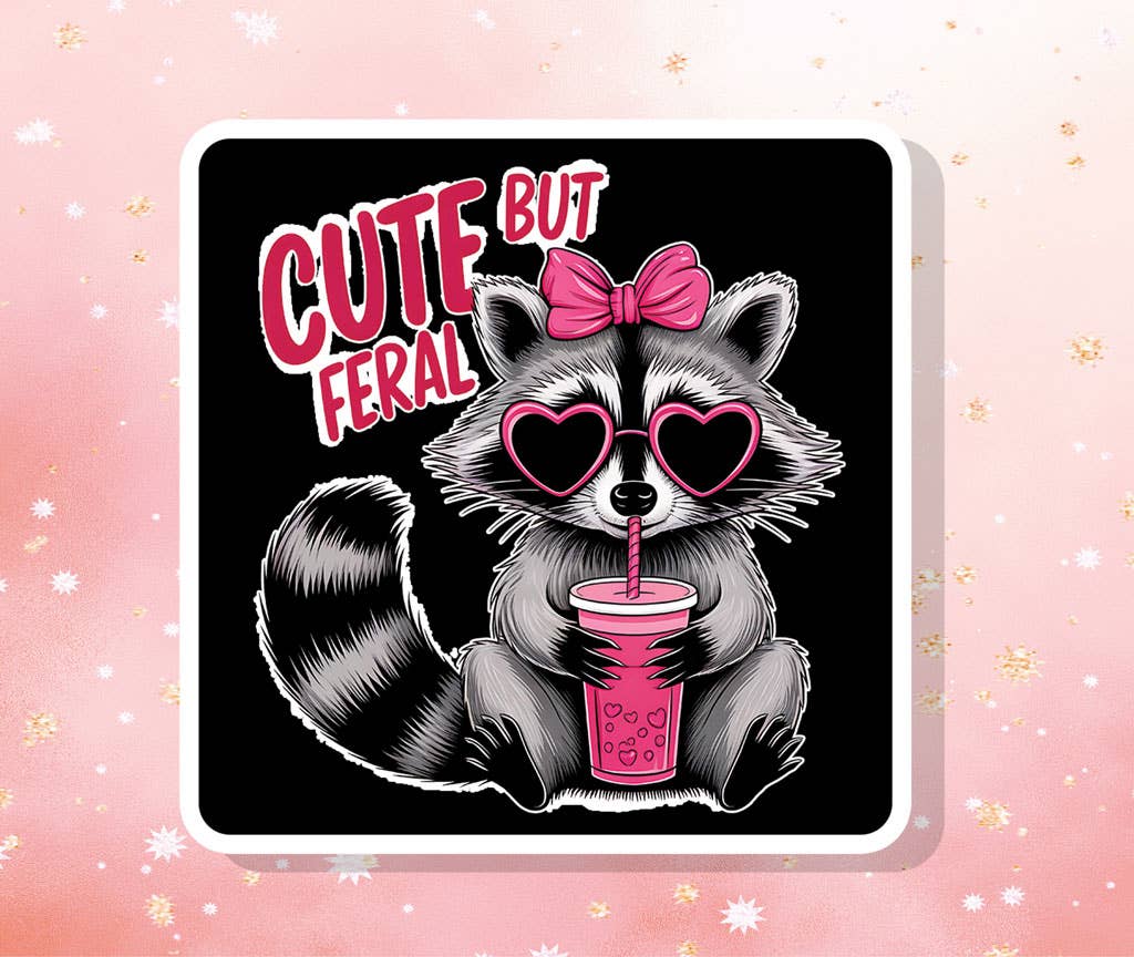Cute But Feral Raccoon Glasses Vinyl Sticker Snarky