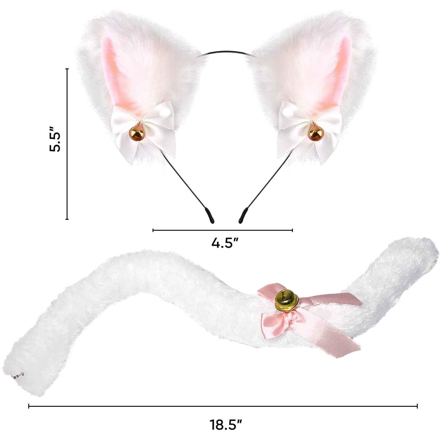 White Cat Ears and Tail Set - Cat Ears Headband with Tail