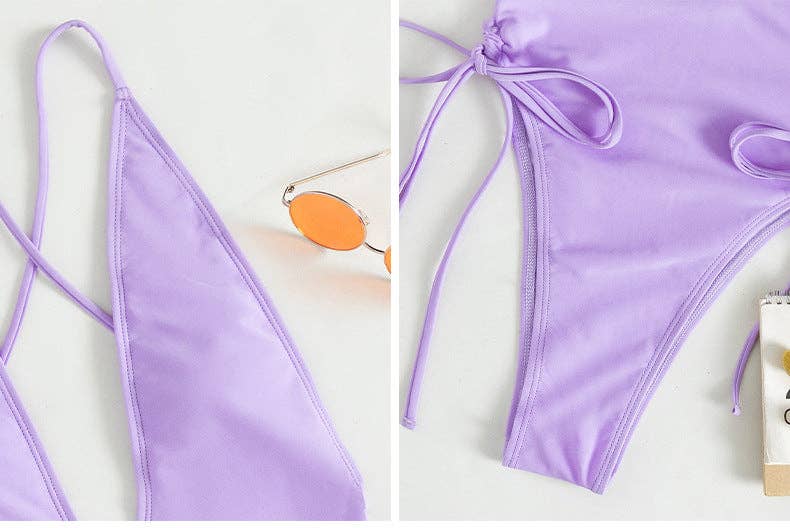 Ladies Solid Color Halter Neck Bikini Set RFD2109