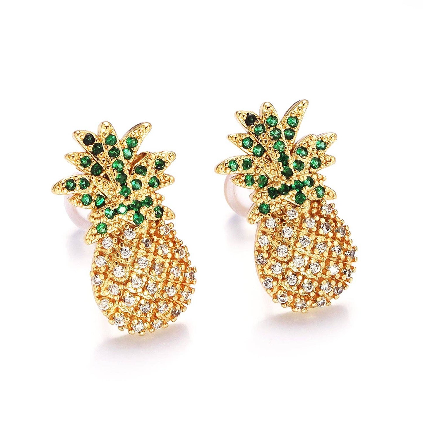 Gold Fruit Pineapple Micro Paved CZ Stud Earrings