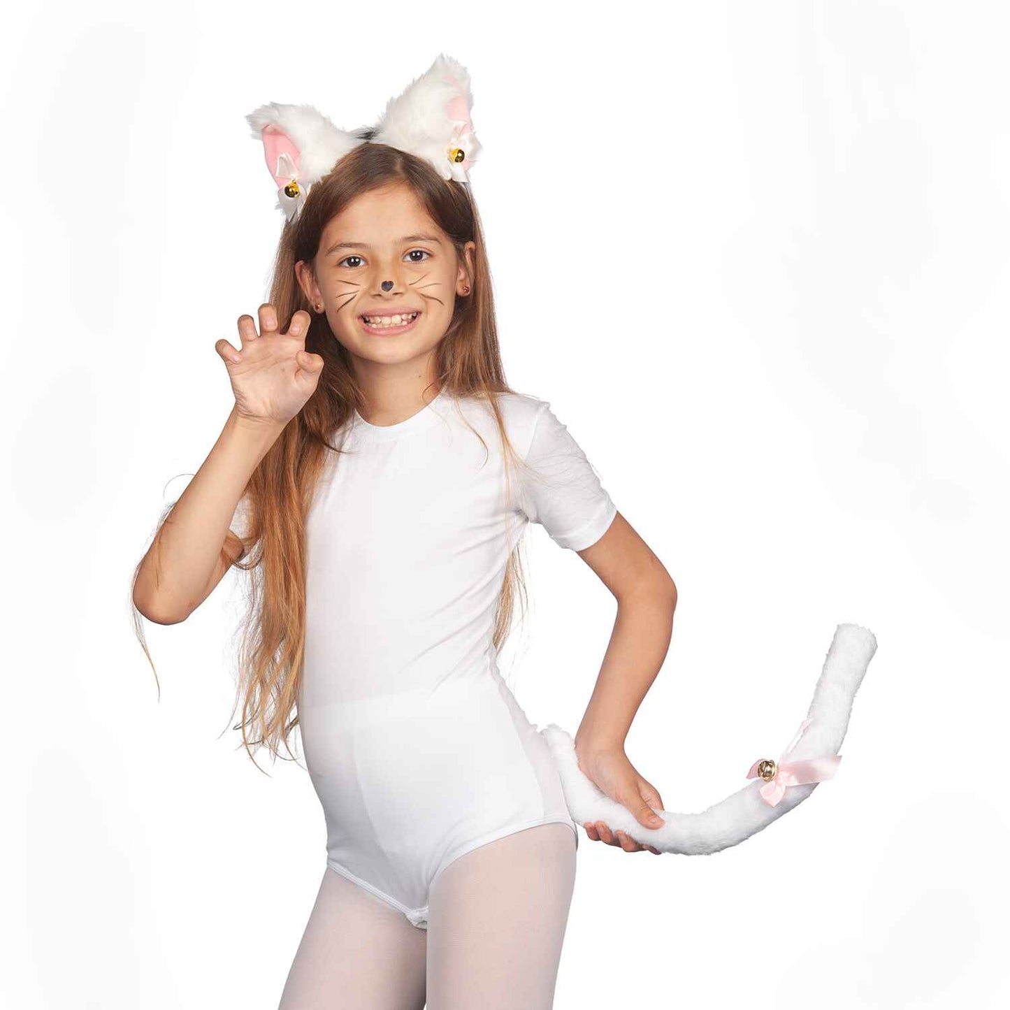 White Cat Ears and Tail Set - Cat Ears Headband with Tail
