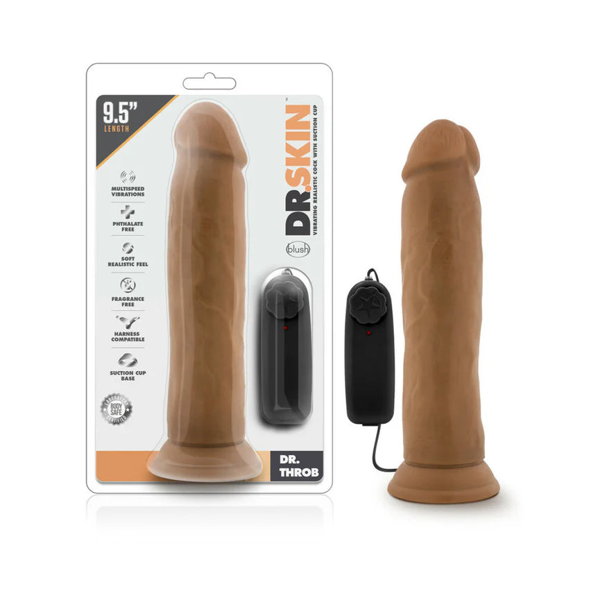Dr. Skin - Dr. Throb - 9.5 Inch Vibrating Realistic Cock With Suction Cup - Mocha