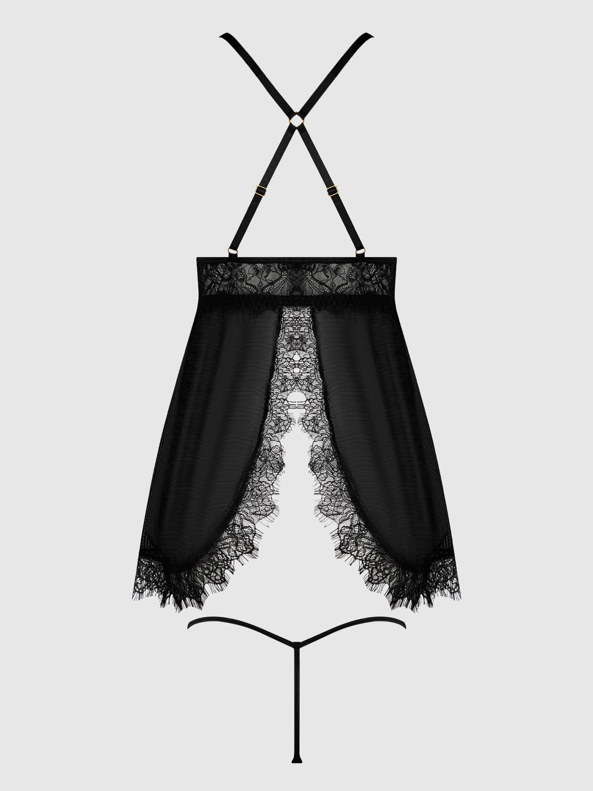 MILA EYELASH LACE & MESH BABYDOLL & G-STRING SET