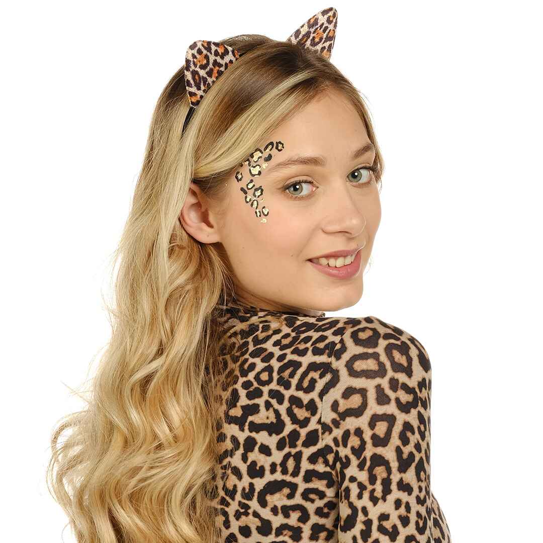 Leopard Ears Headband Set - Cheetah Headband with Tattoo