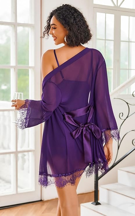 Sexy Lingerie for Women 3 Piece Lingerie Sets Lace Lingerie Robe Mesh Nightgown