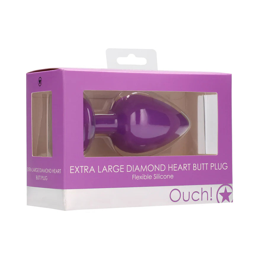 Ouch! Flexible Silicone Diamond Heart Butt Plug Purple