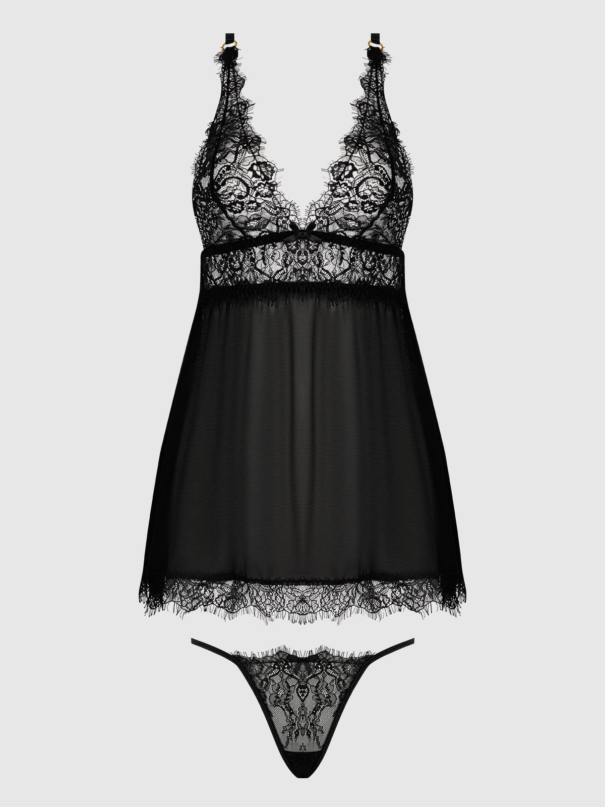 MILA EYELASH LACE & MESH BABYDOLL & G-STRING SET