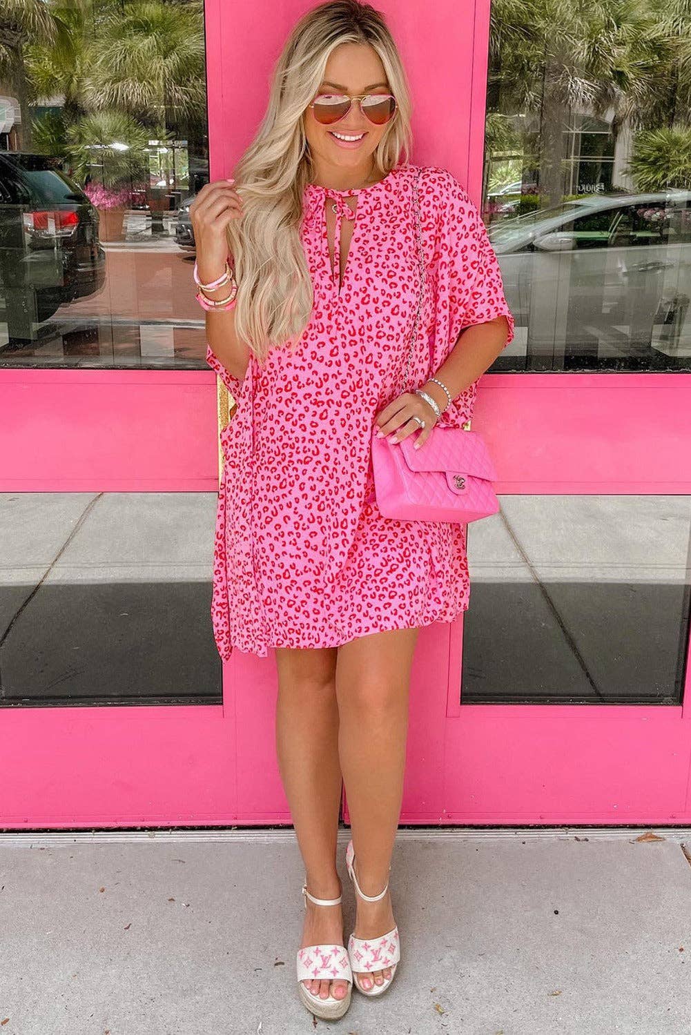 Relaxed Tie Neck Leopard Dress Swimsuit Coverup