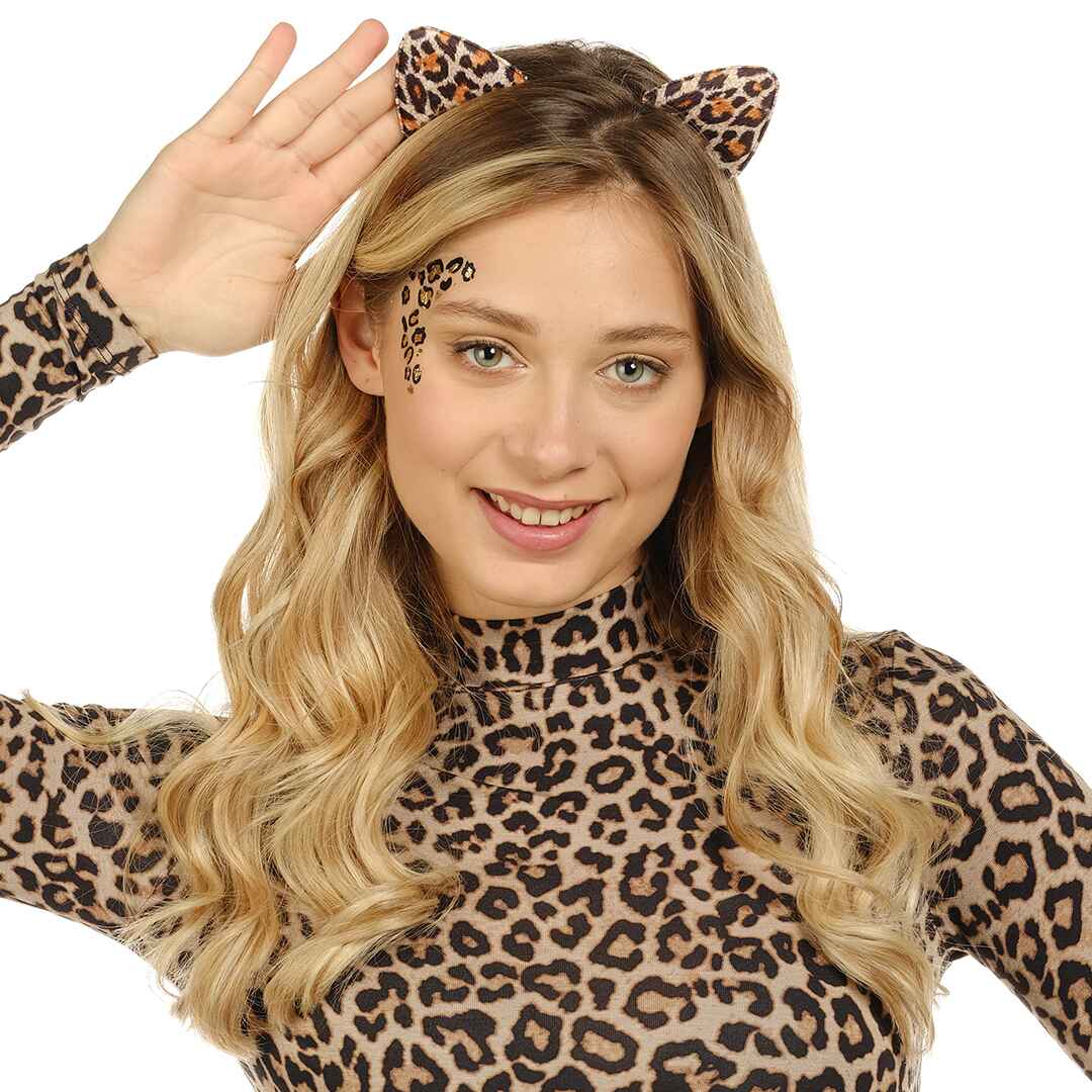 Leopard Ears Headband Set - Cheetah Headband with Tattoo