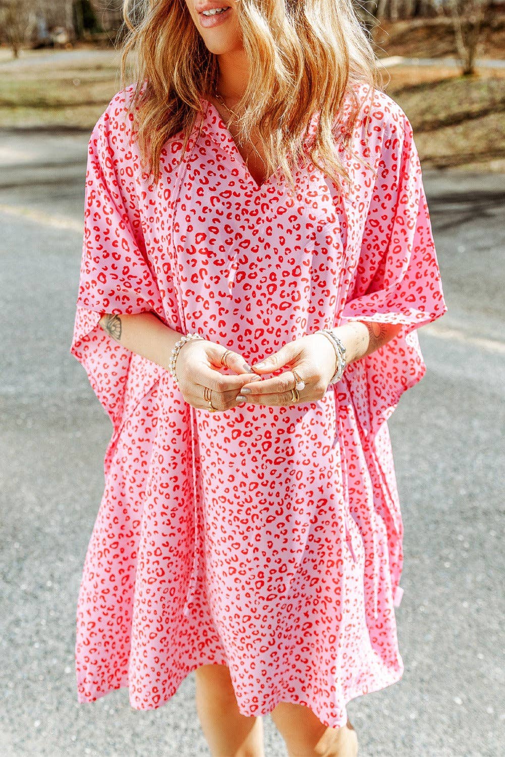 Relaxed Tie Neck Leopard Dress Swimsuit Coverup