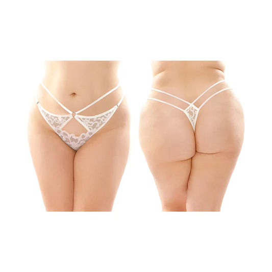Fantasy Lingerie Jasmine Strappy Lace Thong With Front Keyhole Cutout Queen Size White