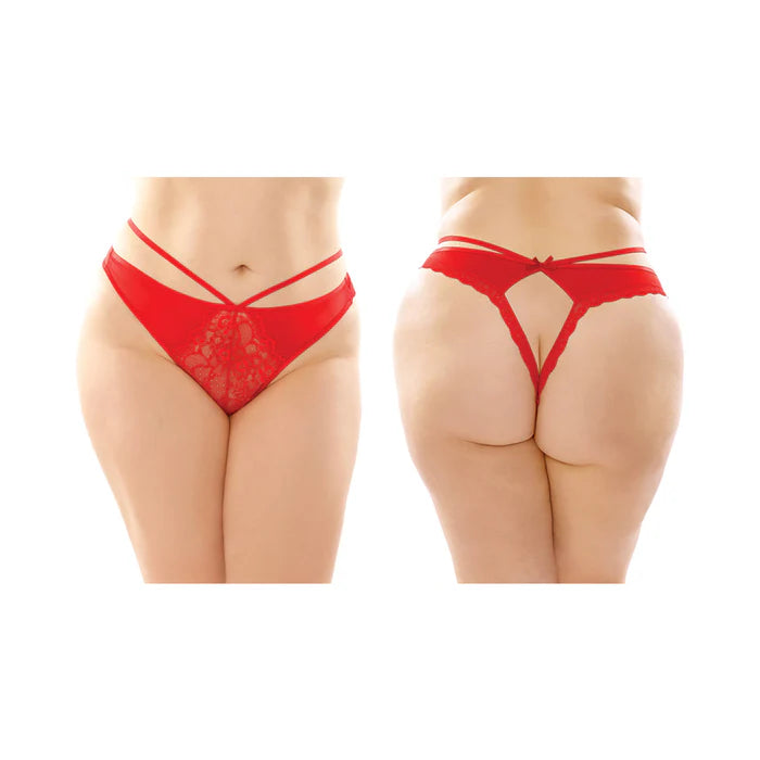 Fantasy Lingerie Kalina Strappy Microfiber & Lace Thong With Back Cutout  Red Queen Size