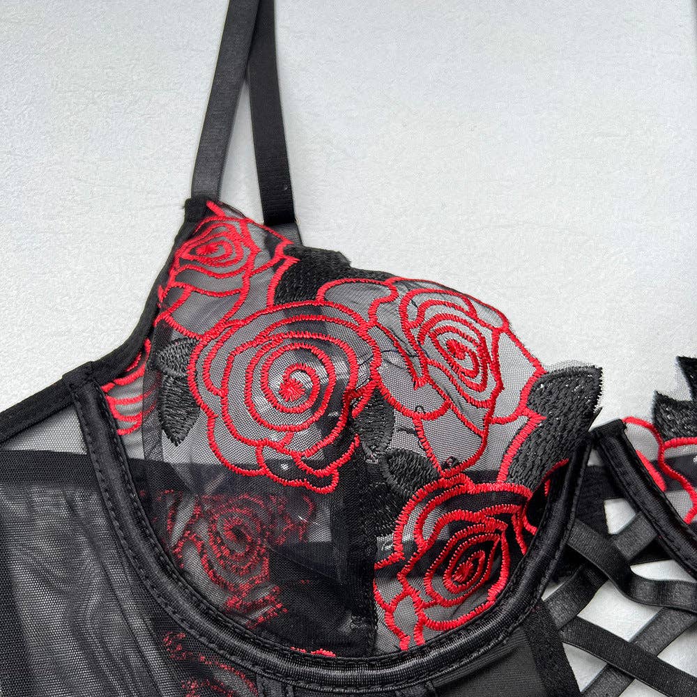 Ladies Floral Embroidery Lingerie See Through Teddy SKLG4028